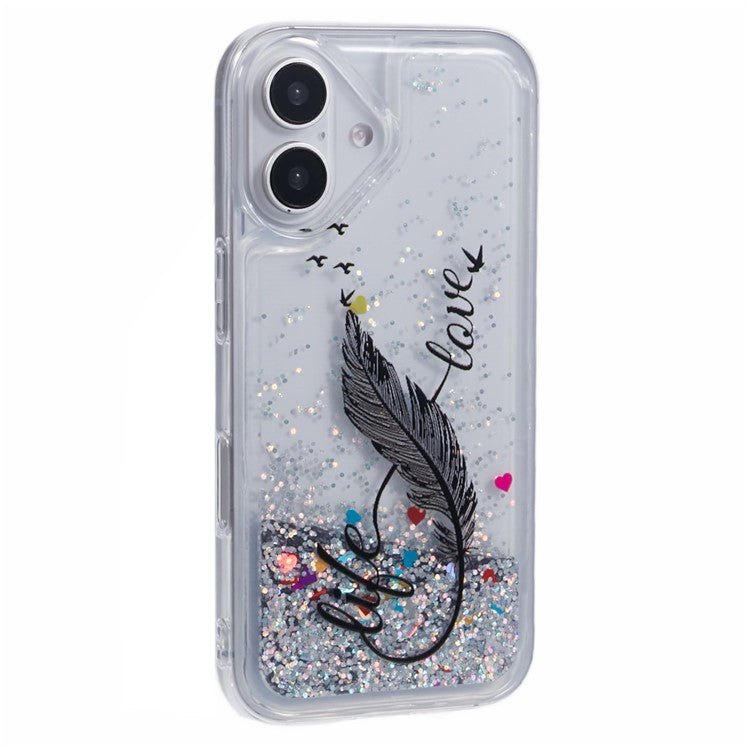 For iPhone 16 Case Floating Quicksand Pattern Soft TPU Back Cover - Feather