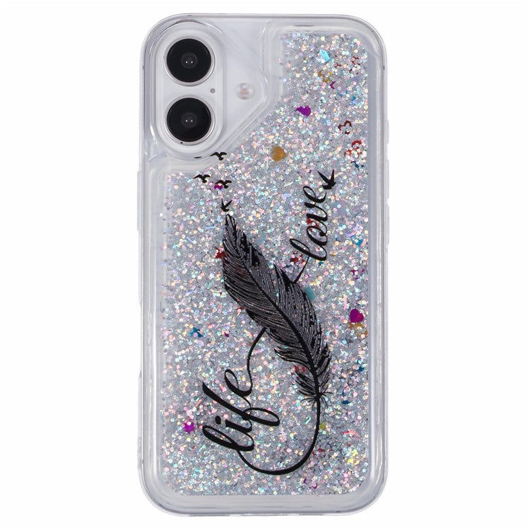 For iPhone 16 Case Floating Quicksand Pattern Soft TPU Back Cover - Feather