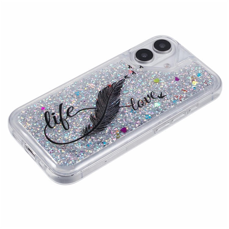 For iPhone 16 Case Floating Quicksand Pattern Soft TPU Back Cover - Feather
