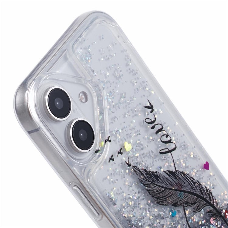 For iPhone 16 Case Floating Quicksand Pattern Soft TPU Back Cover - Feather