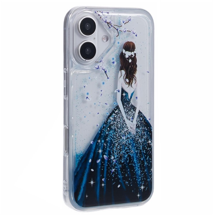 For iPhone 16 Case Floating Quicksand Pattern Soft TPU Back Cover - Blue Girl