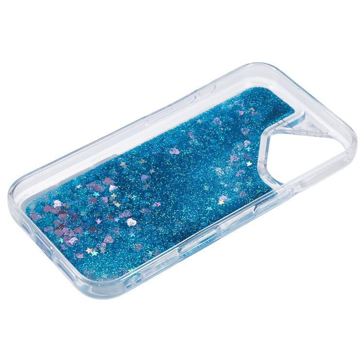 For iPhone 16 Case Floating Quicksand Pattern Soft TPU Back Cover - Blue Girl