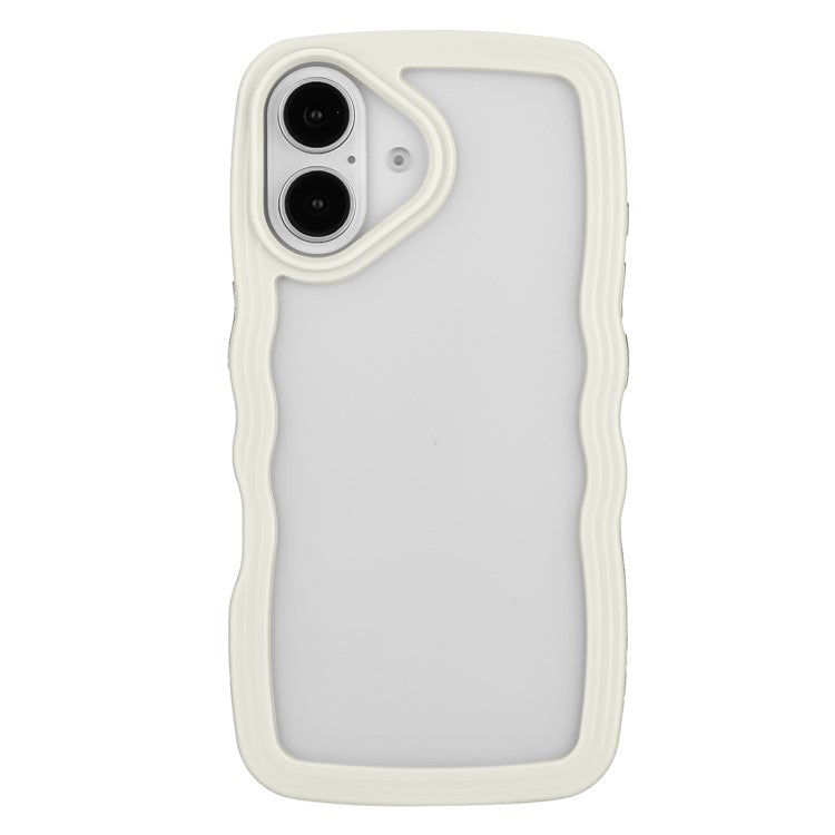For iPhone 16 Case Wavy Edge Design PC + TPU Shockproof Phone Cover - White