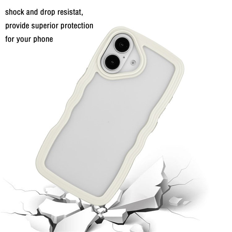 For iPhone 16 Case Wavy Edge Design PC + TPU Shockproof Phone Cover - White