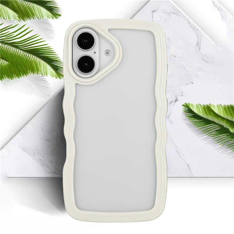 For iPhone 16 Case Wavy Edge Design PC + TPU Shockproof Phone Cover - White