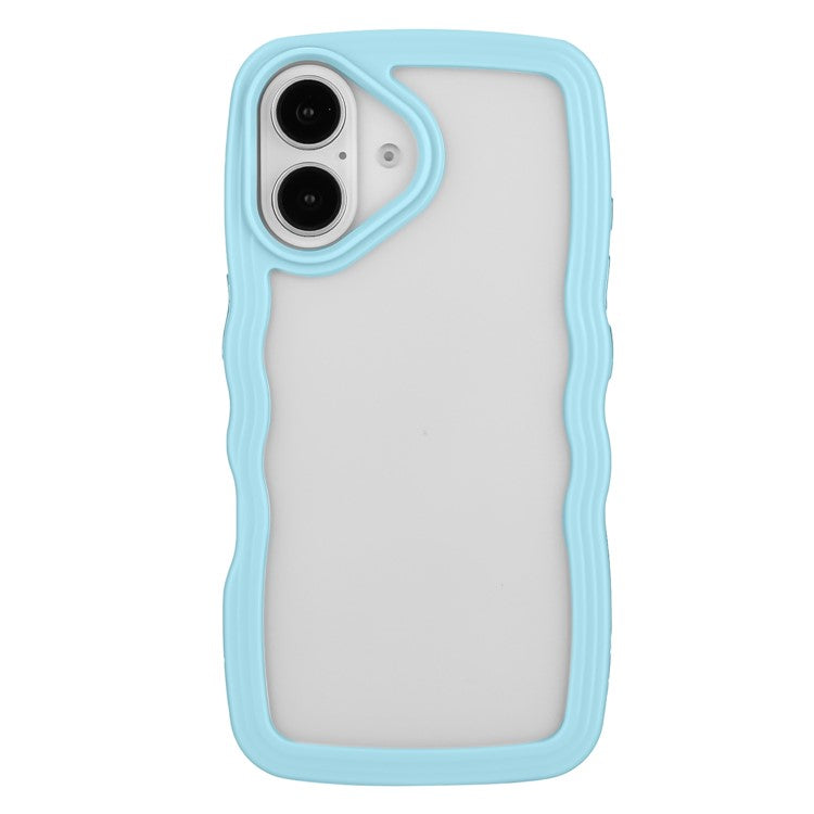 For iPhone 16 Case Wavy Edge Design PC + TPU Shockproof Phone Cover - Sky Blue