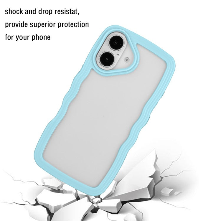 For iPhone 16 Case Wavy Edge Design PC + TPU Shockproof Phone Cover - Sky Blue