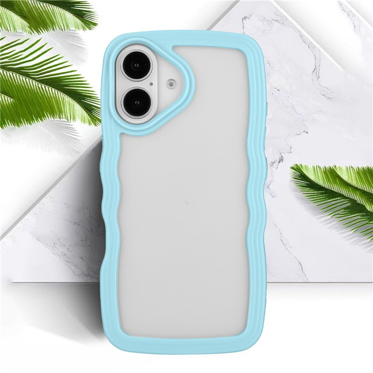For iPhone 16 Case Wavy Edge Design PC + TPU Shockproof Phone Cover - Sky Blue