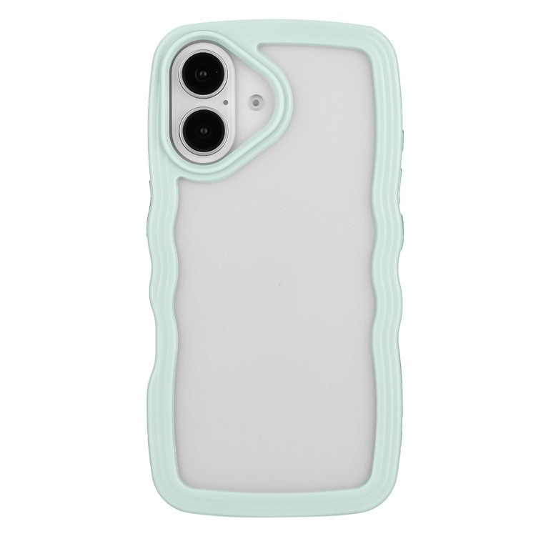 For iPhone 16 Case Wavy Edge Design PC + TPU Shockproof Phone Cover - Baby Blue