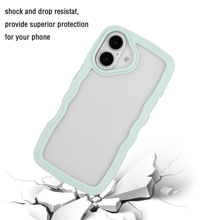 For iPhone 16 Case Wavy Edge Design PC + TPU Shockproof Phone Cover - Baby Blue