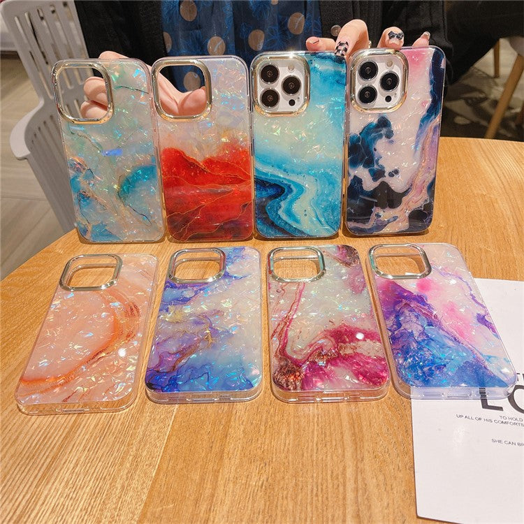 For iPhone 16 Pro Case IMD Marble Shell Pattern TPU+PC Phone Cover - Style 3