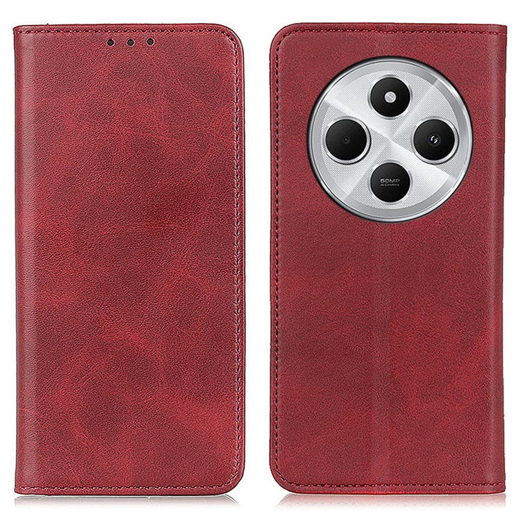 For Xiaomi Poco C75 4G / Redmi 14R 5G / 14C 4G Case Split Leather Flip Wallet Phone Cover - Red