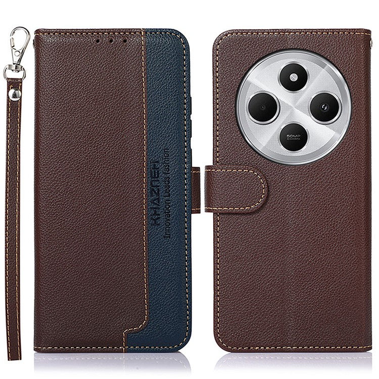 KHAZNEH For Xiaomi Poco C75 4G / Redmi 14R 5G / 14C 4G Case RFID Blocking Wallet PU Leather Phone Cover - Brown