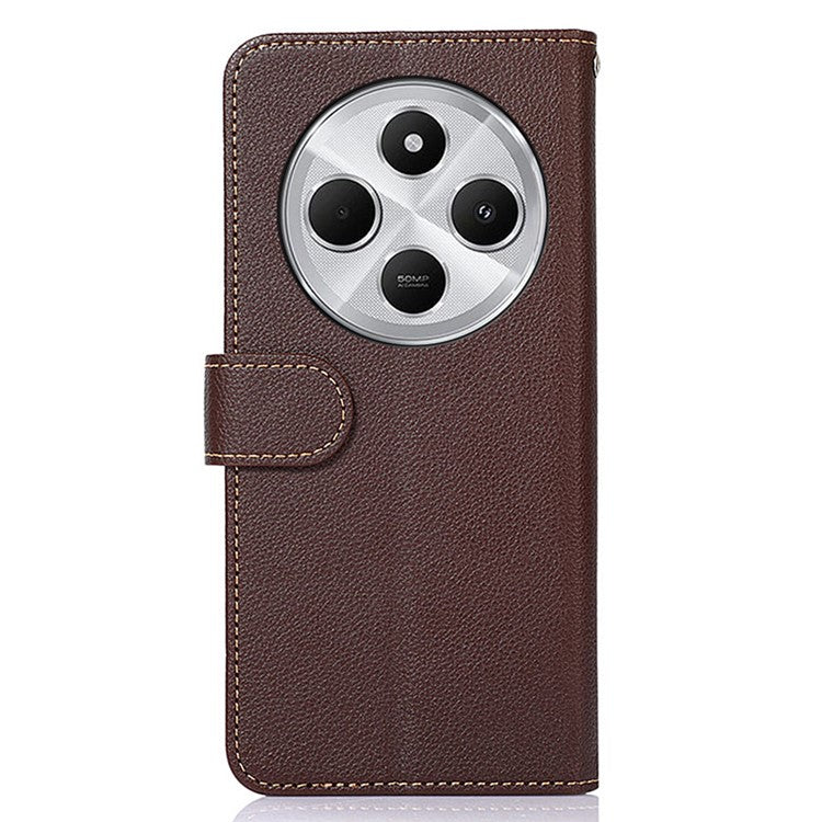 KHAZNEH For Xiaomi Poco C75 4G / Redmi 14R 5G / 14C 4G Case RFID Blocking Wallet PU Leather Phone Cover - Brown