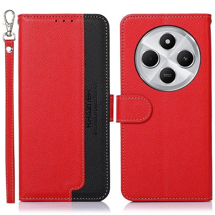 KHAZNEH For Xiaomi Poco C75 4G / Redmi 14R 5G / 14C 4G Case RFID Blocking Wallet PU Leather Phone Cover - Red