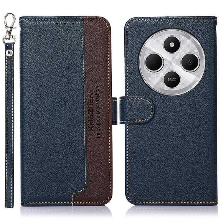 KHAZNEH For Xiaomi Poco C75 4G / Redmi 14R 5G / 14C 4G Case RFID Blocking Wallet PU Leather Phone Cover - Blue
