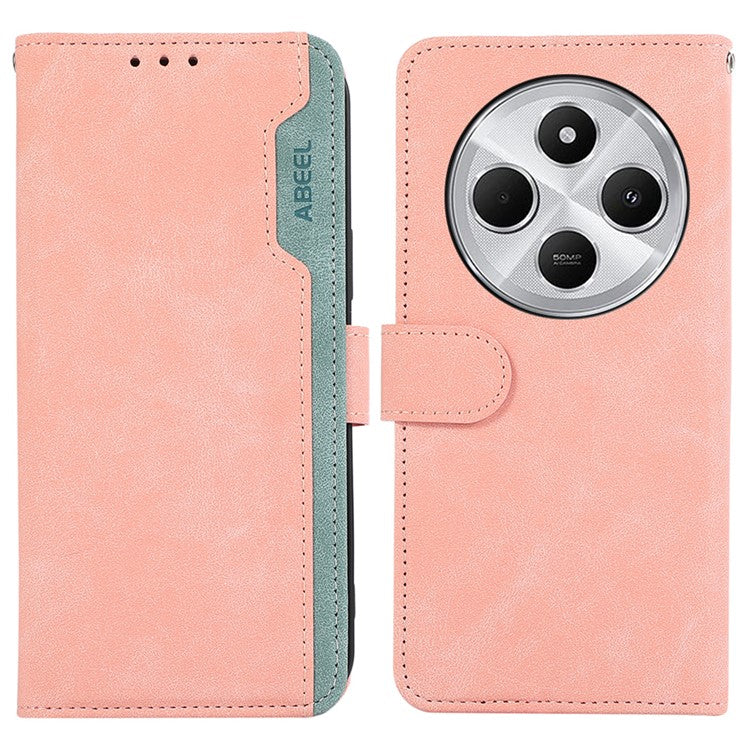 ABEEL For Xiaomi Poco C75 4G / Redmi 14R 5G / 14C 4G Case Color Splicing Leather Flip Phone Cover RFID Blocking - Pink