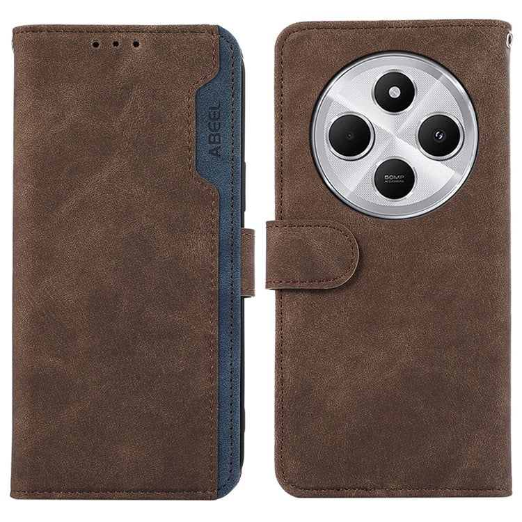 ABEEL For Xiaomi Poco C75 4G / Redmi 14R 5G / 14C 4G Case Color Splicing Leather Flip Phone Cover RFID Blocking - Brown