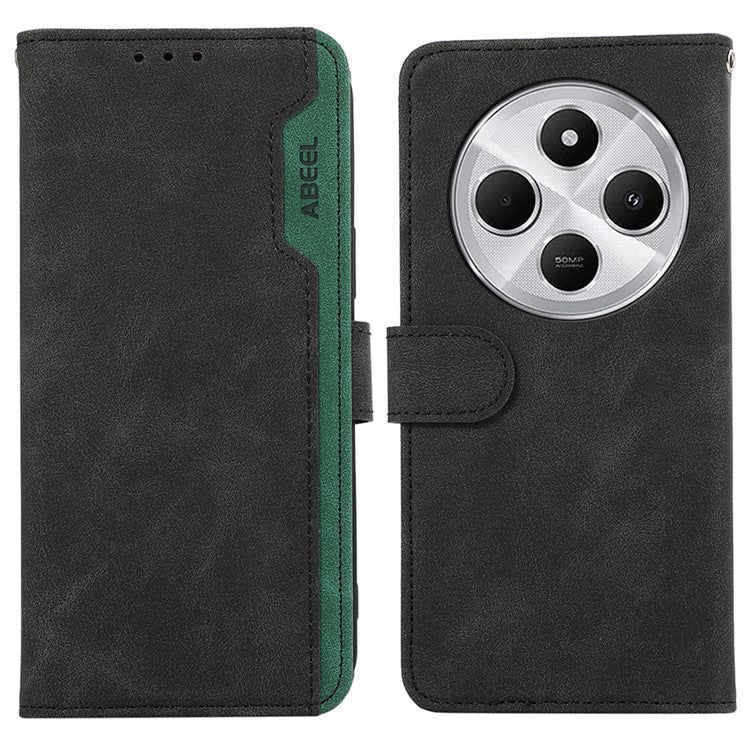 ABEEL For Xiaomi Poco C75 4G / Redmi 14R 5G / 14C 4G Case Color Splicing Leather Flip Phone Cover RFID Blocking - Black