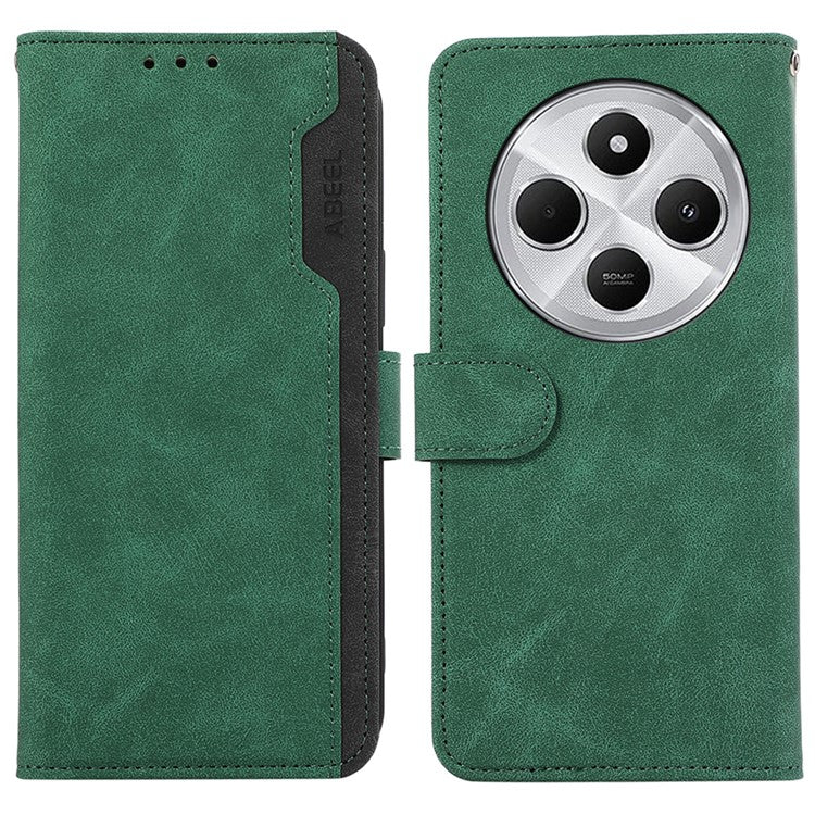 ABEEL For Xiaomi Poco C75 4G / Redmi 14R 5G / 14C 4G Case Color Splicing Leather Flip Phone Cover RFID Blocking - Green