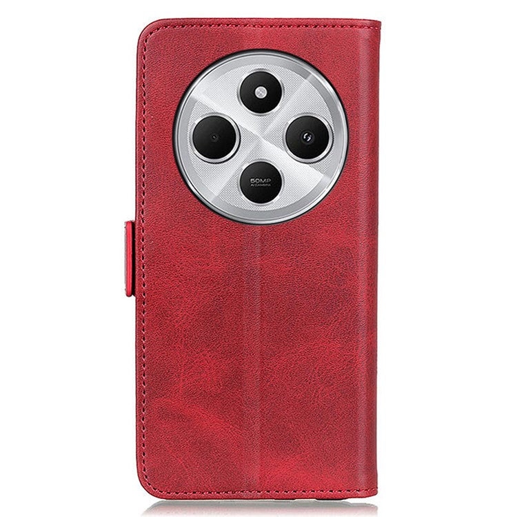 For Xiaomi Poco C75 4G / Redmi 14R 5G / 14C 4G Case Stand Cowhide Texture PU Leather Phone Cover - Red