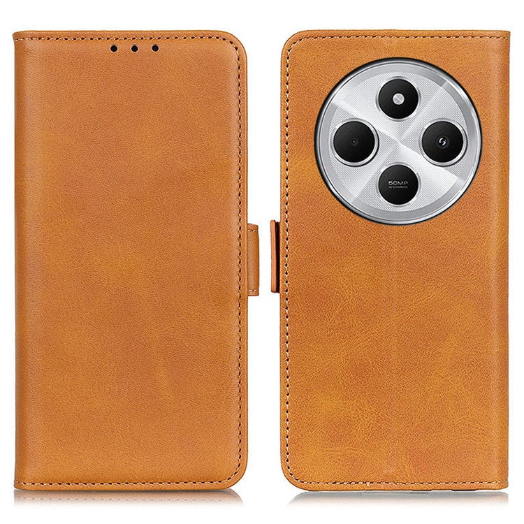 For Xiaomi Poco C75 4G / Redmi 14R 5G / 14C 4G Case Stand Cowhide Texture PU Leather Phone Cover - Yellow