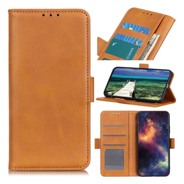 For Xiaomi Poco C75 4G / Redmi 14R 5G / 14C 4G Case Stand Cowhide Texture PU Leather Phone Cover - Yellow