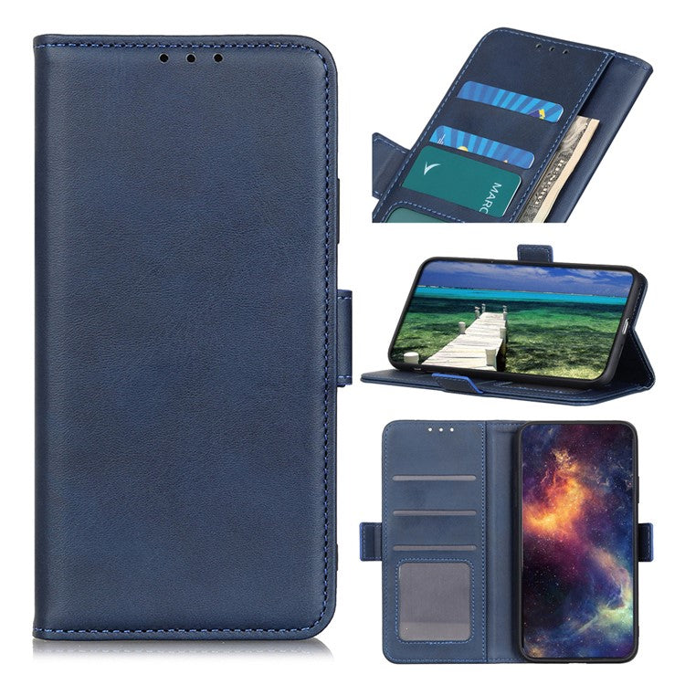 For Xiaomi Poco C75 4G / Redmi 14R 5G / 14C 4G Case Stand Cowhide Texture PU Leather Phone Cover - Blue