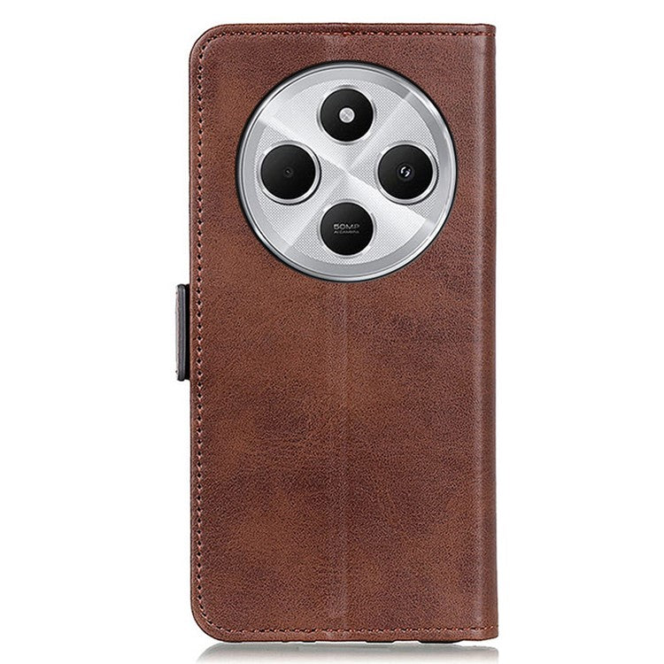 For Xiaomi Poco C75 4G / Redmi 14R 5G / 14C 4G Case Stand Cowhide Texture PU Leather Phone Cover - Brown