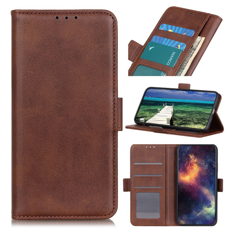 For Xiaomi Poco C75 4G / Redmi 14R 5G / 14C 4G Case Stand Cowhide Texture PU Leather Phone Cover - Brown