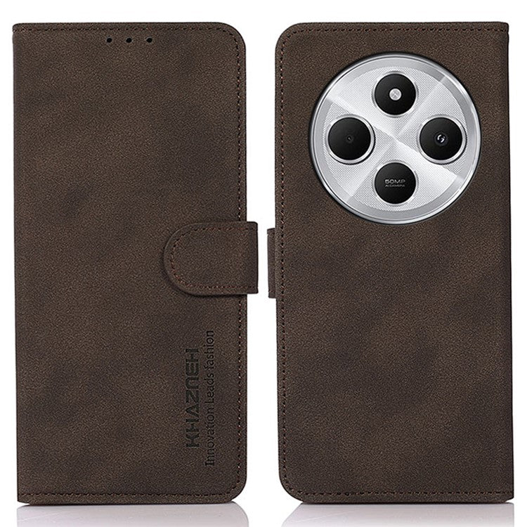 KHAZNEH For Xiaomi Poco C75 4G / Redmi 14R 5G / 14C 4G Stand Case PU Leather Wallet Phone Cover - Brown