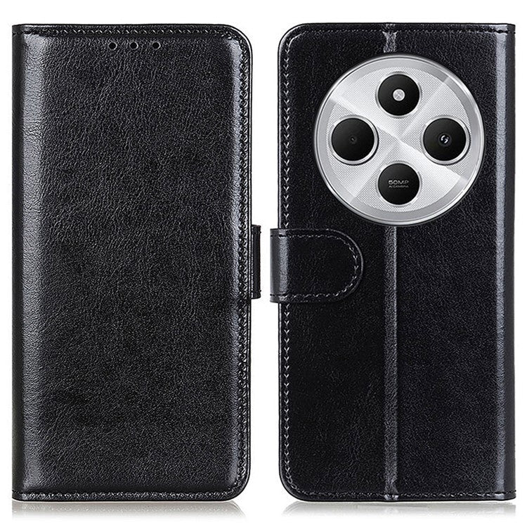 For Xiaomi Poco C75 4G / Redmi 14R 5G / 14C 4G Case Crazy Horse Texture PU Leather Phone Stand Cover - Black