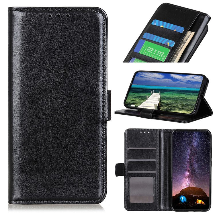 For Xiaomi Poco C75 4G / Redmi 14R 5G / 14C 4G Case Crazy Horse Texture PU Leather Phone Stand Cover - Black