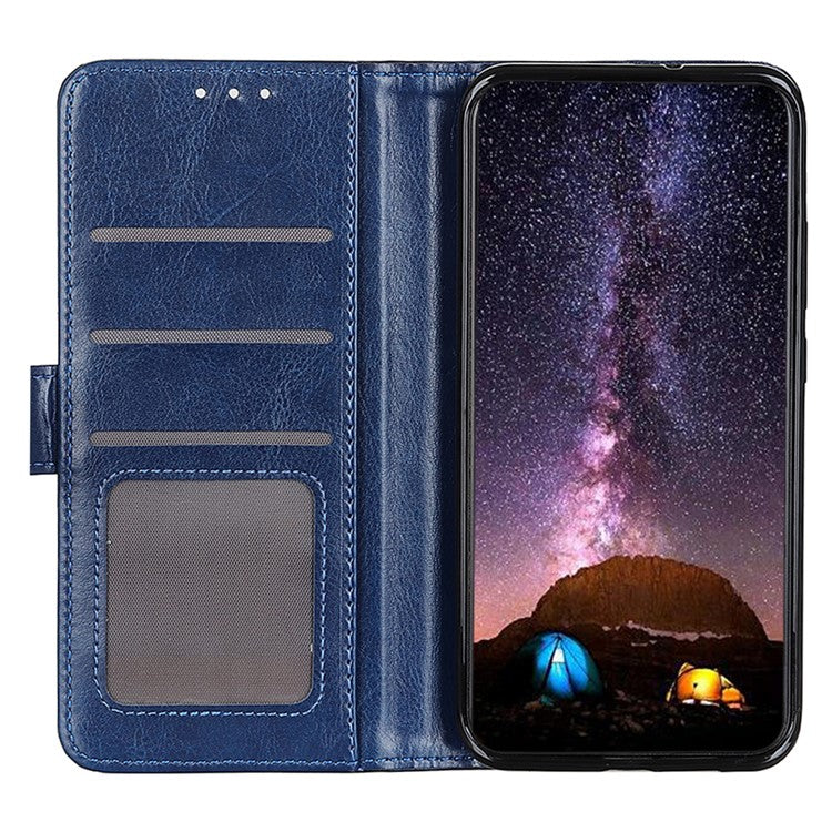 For Xiaomi Poco C75 4G / Redmi 14R 5G / 14C 4G Case Crazy Horse Texture PU Leather Phone Stand Cover - Blue