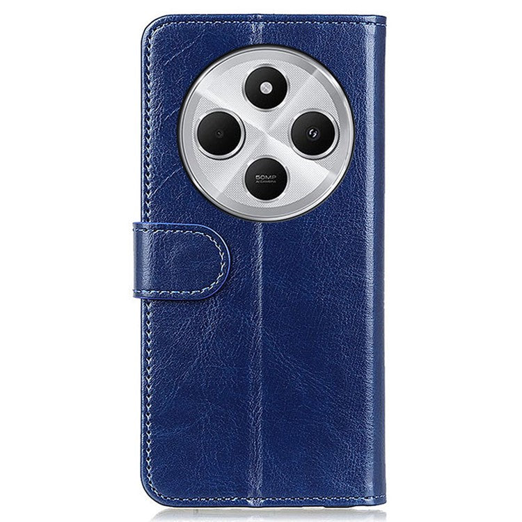 For Xiaomi Poco C75 4G / Redmi 14R 5G / 14C 4G Case Crazy Horse Texture PU Leather Phone Stand Cover - Blue