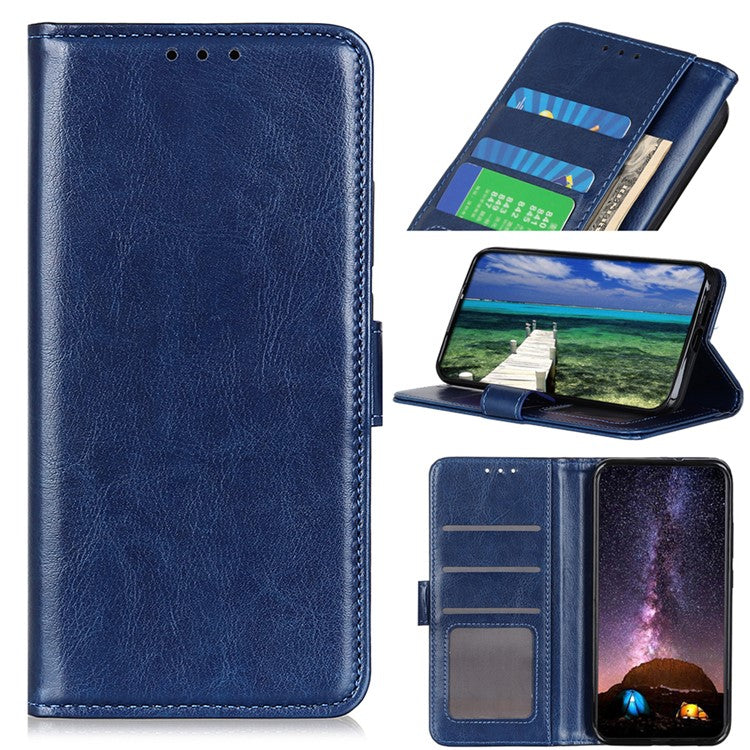 For Xiaomi Poco C75 4G / Redmi 14R 5G / 14C 4G Case Crazy Horse Texture PU Leather Phone Stand Cover - Blue