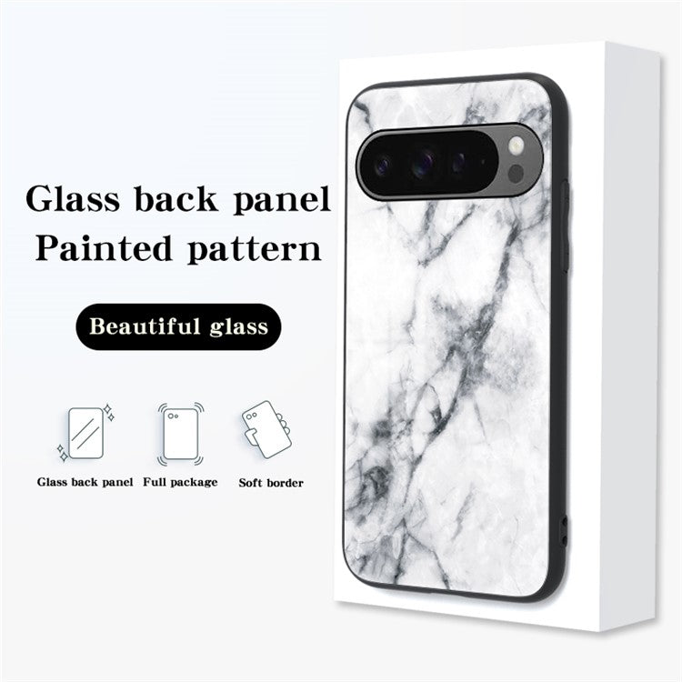 For Google Pixel 9 Pro XL Case Marble Pattern Tempered Glass+PC+TPU Protective Phone Cover - Gold Black Marble
