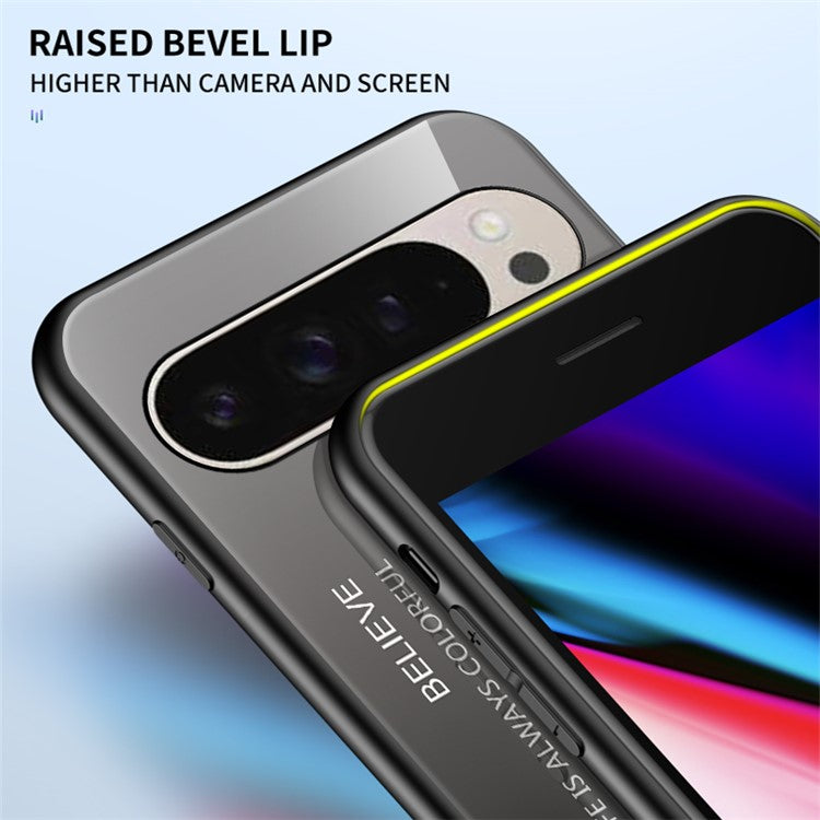 For Google Pixel 9 Pro / 9 Case Anti-Scratch Tempered Glass + PC+TPU Phone Cover - White