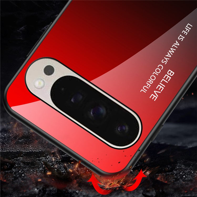 For Google Pixel 9 Pro / 9 Case Anti-Scratch Tempered Glass + PC+TPU Phone Cover - Black