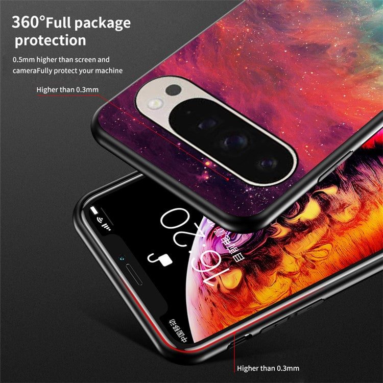 For Google Pixel 9 / Pixel 9 Pro Case Starry Sky Pattern Tempered Glass Phone Cover - Bright Starry Sky