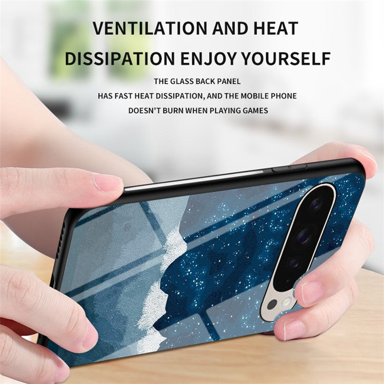 For Google Pixel 9 / Pixel 9 Pro Case Starry Sky Pattern Tempered Glass Phone Cover - Scattering Starry
