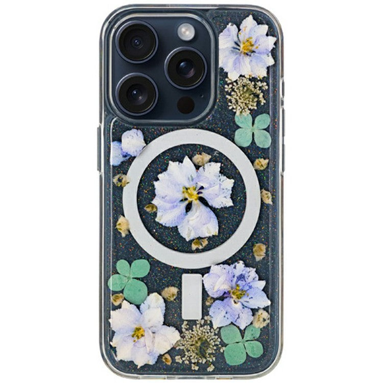 KZDOO Mag Flowers Series for iPhone 16 Pro Case Compatible with MagSafe Anti-Drop TPU+PC Phone Cover - Lilac