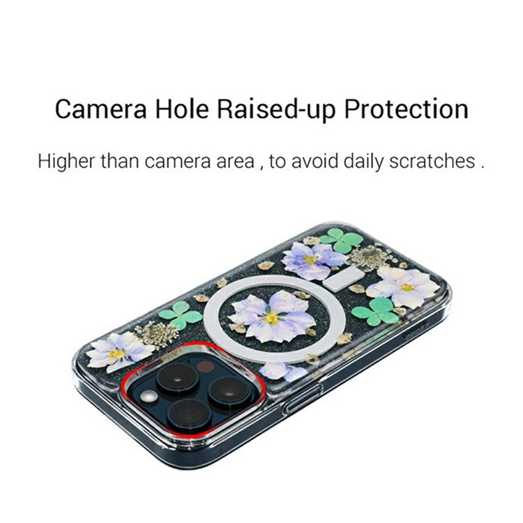 KZDOO Mag Flowers Series for iPhone 16 Pro Case Compatible with MagSafe Anti-Drop TPU+PC Phone Cover - Lilac