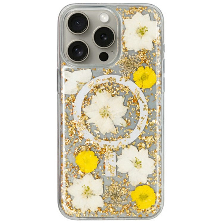 KZDOO Mag Flowers Series for iPhone 16 Pro Case Compatible with MagSafe Anti-Drop TPU+PC Phone Cover - Yellow