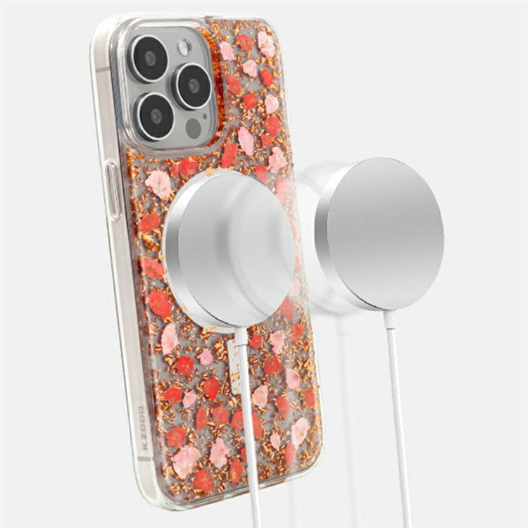 KZDOO Mag Flowers Series for iPhone 16 Pro Case Compatible with MagSafe Anti-Drop TPU+PC Phone Cover - Yellow