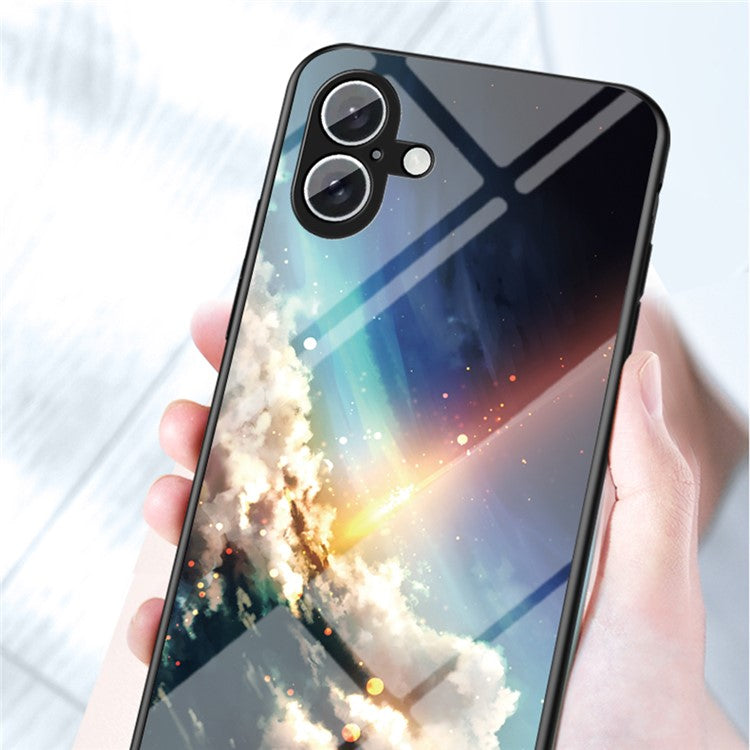 For iPhone 16 Plus Case Starry Sky Pattern Tempered Glass Phone Cover - Scattering Starry