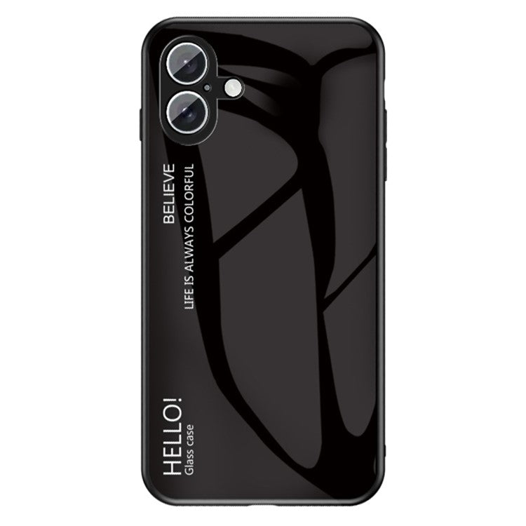 For iPhone 16 Case Anti-Scratch Tempered Glass + PC+TPU Phone Cover - Black