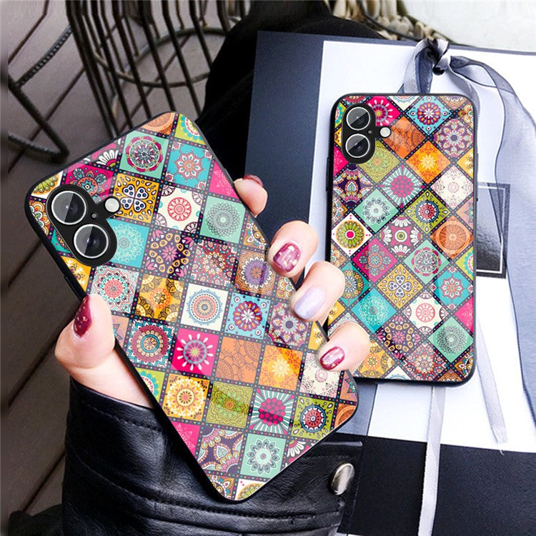 For iPhone 16 Plus Case Kickstand Ethnic Pattern Tempered Glass Phone Cover with Strap - Color Pattern