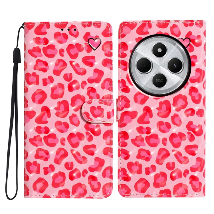 For Xiaomi Poco C75 4G / Redmi 14R 5G / 14C 4G Case PU Leather 3D Pattern Printing Wallet Phone Cover - Pink Leopard Print