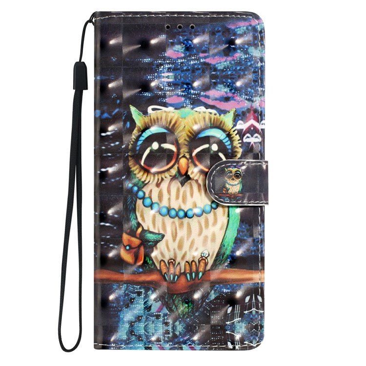 For Xiaomi Poco C75 4G / Redmi 14R 5G / 14C 4G Case PU Leather 3D Pattern Printing Wallet Phone Cover - Owl